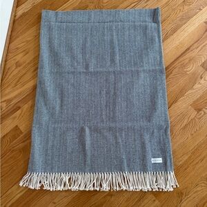 Sferra Navy Herringbone Throw Blanket with Fringe